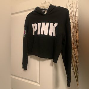 Black long sleeve Pink Victoria Secret crop top hoodie
